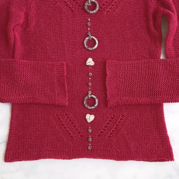 NWOT. BCBG Maxazria Acrylic and Nylon V-Neck Long Sleeve Crochet Sweater w/Decor - Picture 6 of 6
